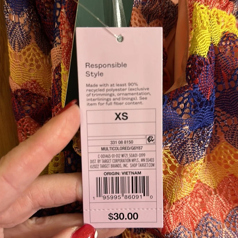 Wild fable Multicolored Crocheted fully lined halter slip midi dress corset back - Picture 5 of 9